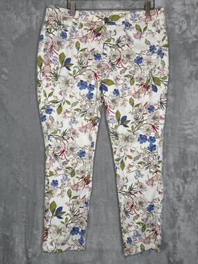 J. Jill White Floral Cropped Pants with Blue, Green and Pink Accents